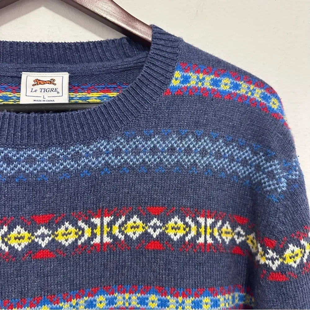 Le Tigre Men's Cotton Wool Blend Nordic Stripe Print Sweater Size Large